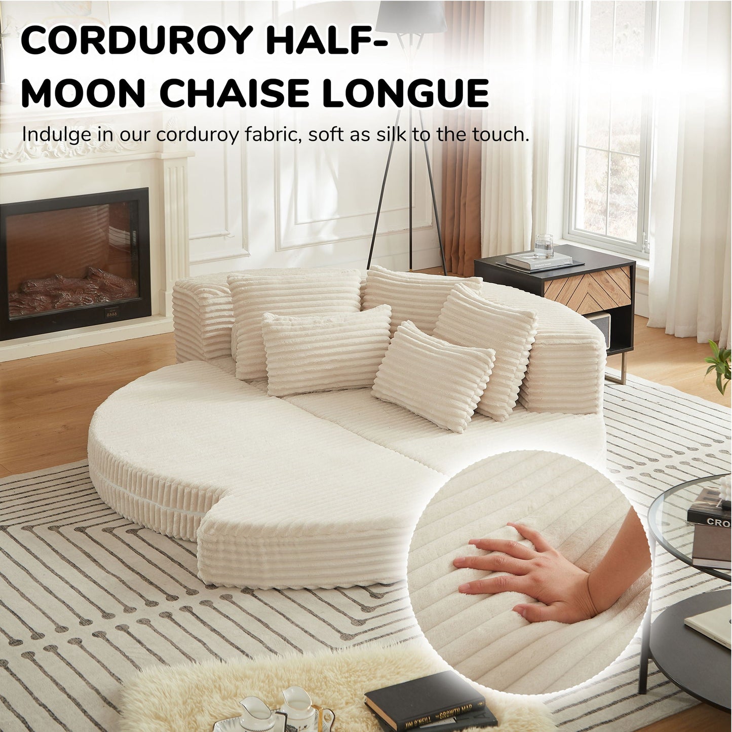 Semi Circular Corduroy Sofa Bed With Pillow