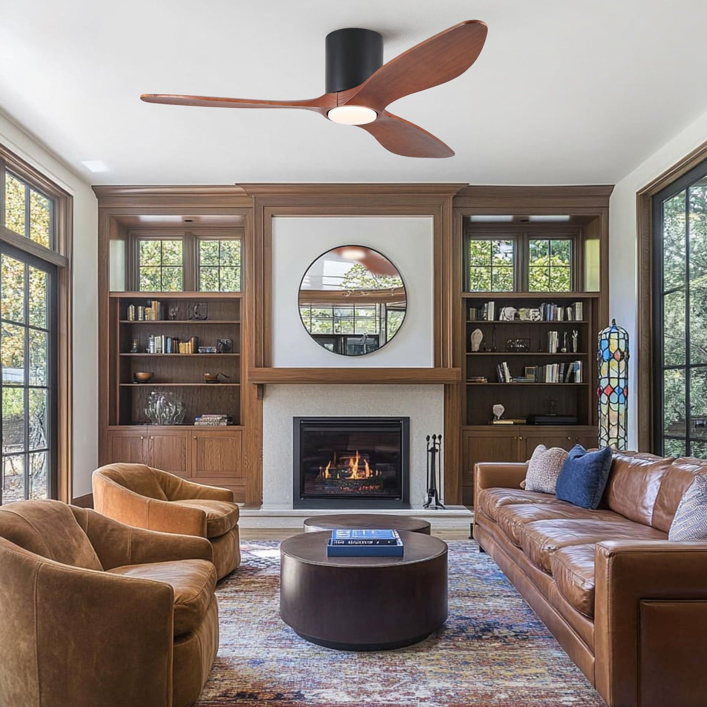 Low Profile Flush Mount Ceiling Fan With Light Matte Black 3 wood blades HouseOfZazla on Tampa Home & Garden Store