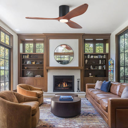 Low Profile Flush Mount Ceiling Fan With Light Matte Black 3 wood blades HouseOfZazla on Tampa Home & Garden Store