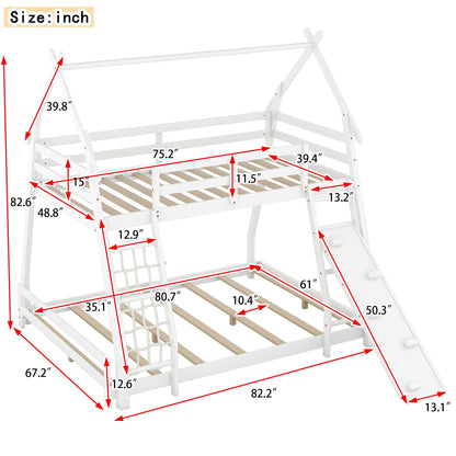 Twin over Queen bunk bed with climbing nets and ramp in white by HouseOfZazla on Tampa Home & Garden Store