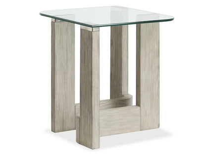 Bartlett rectangular end table by Unique Piece Furniture with a glass top and light wood legs on Tampa Home & Garden Store