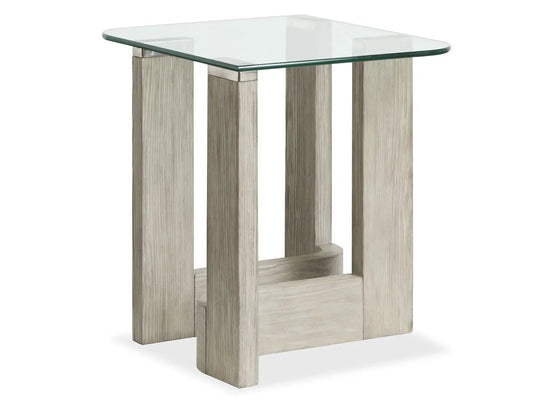 Bartlett rectangular end table by Unique Piece Furniture with a glass top and light wood legs on Tampa Home & Garden Store