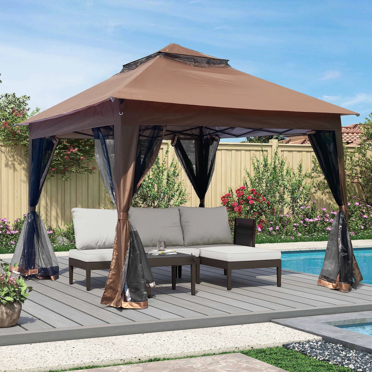 Outdoor Steel Gazebo With Mesh Nets and Canopy