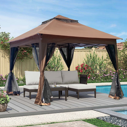 Outdoor Steel Gazebo With Mesh Nets and Canopy