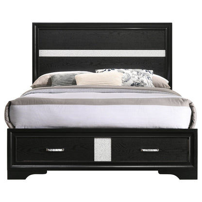 Urbana storage panel bed HouseOfZazla black wood with silver stripe and two storage drawers on Tampa Home & Garden Store