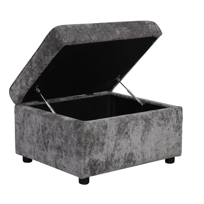Sleeper storage ottoman HouseOfZazla in gray fabric with lift-top lid open, storage on Tampa Home & Garden Store