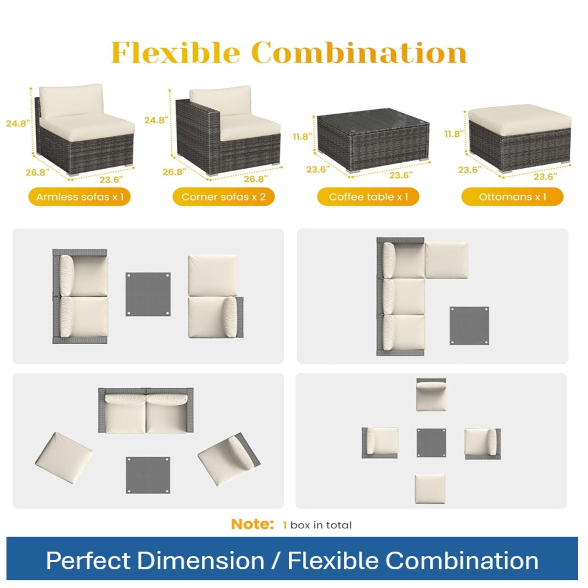 Modern Patio Set with Coffee Table in dark wicker by HouseOfZazla sofa x1, corner sofas x2 on Tampa Home & Garden Store