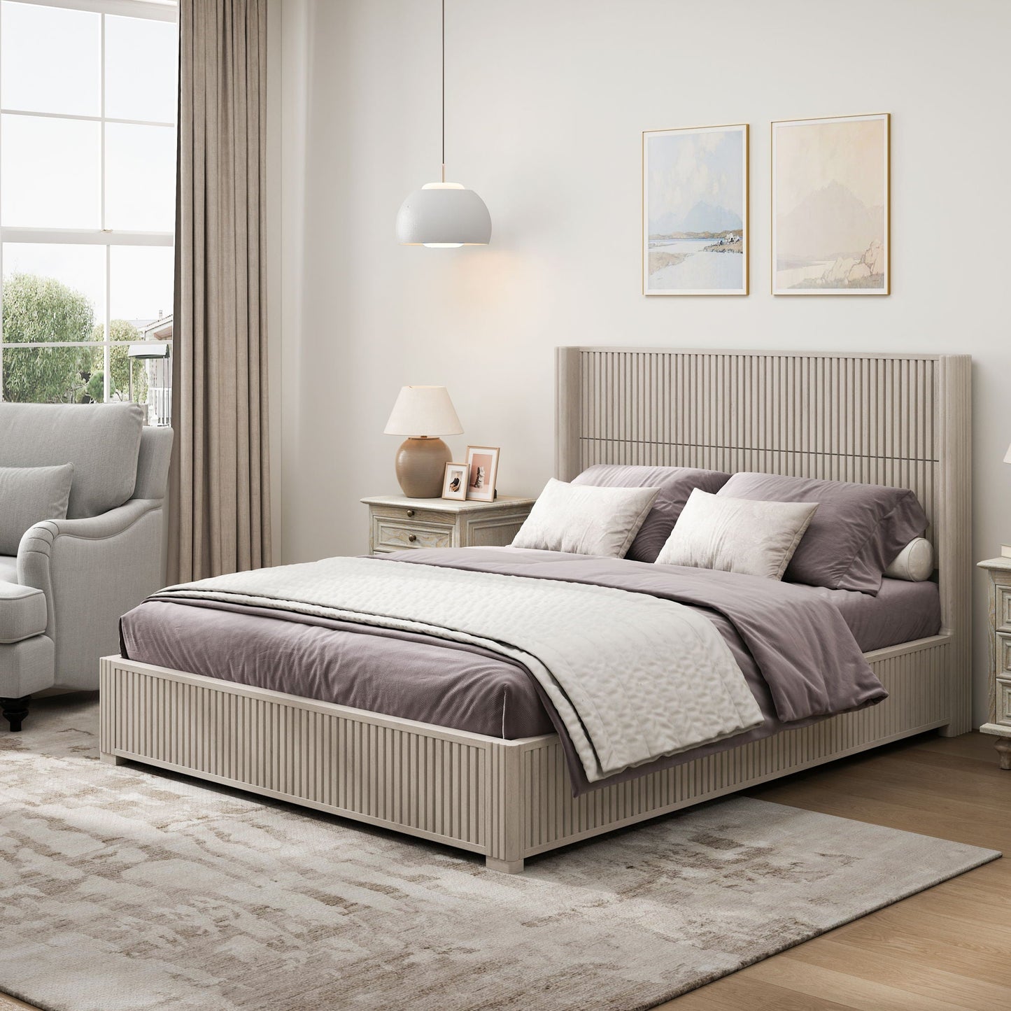 Modern Platform Bed Frame with Tall Headboard