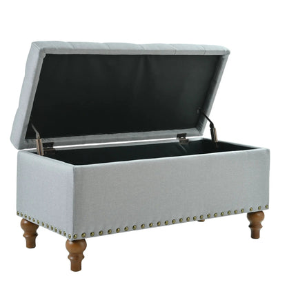 Upholstered Ottoman with Storage and Rivet Trim