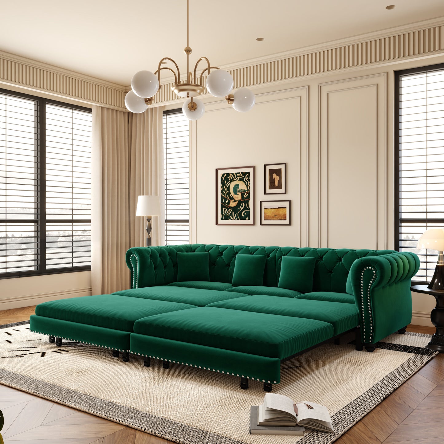Green Chesterfield Velvet Sofa and the Bed