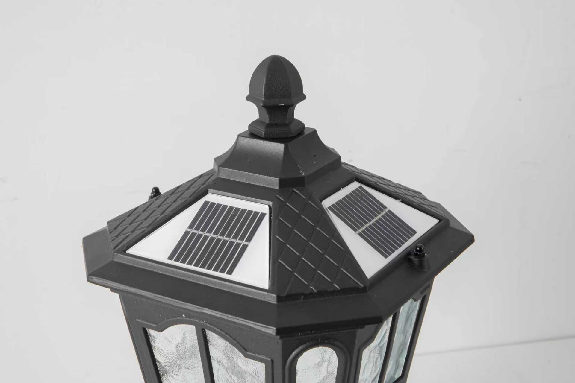Garden post light black aluminum outdoor lantern with solar panels on roof on Tampa Home & Garden Store