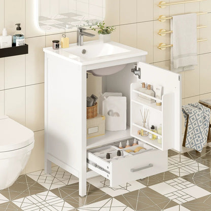 Bathroom Vanity Ceramic Sink and Divider Drawer