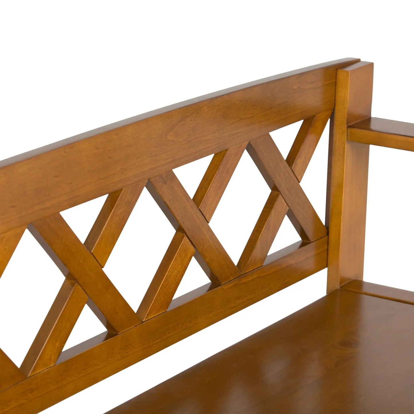 Amherst entryway storage bench by Unique Piece Furniture in honey-brown wood lattice back on Tampa Home & Garden Store
