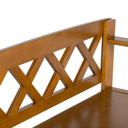 Amherst entryway storage bench by Unique Piece Furniture in honey-brown wood lattice back on Tampa Home & Garden Store