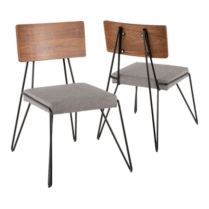 Mid-Century Modern chair set with hairpin legs; walnut back, gray cushioned seats (2 chairs) on Tampa Home & Garden Store
