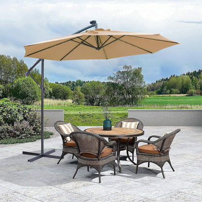 Outdoor Cantilever Patio Umbrella 32 LED lights, 10 ft beige canopy, gray frame by HouseOfZazla on Tampa Home & Garden Store