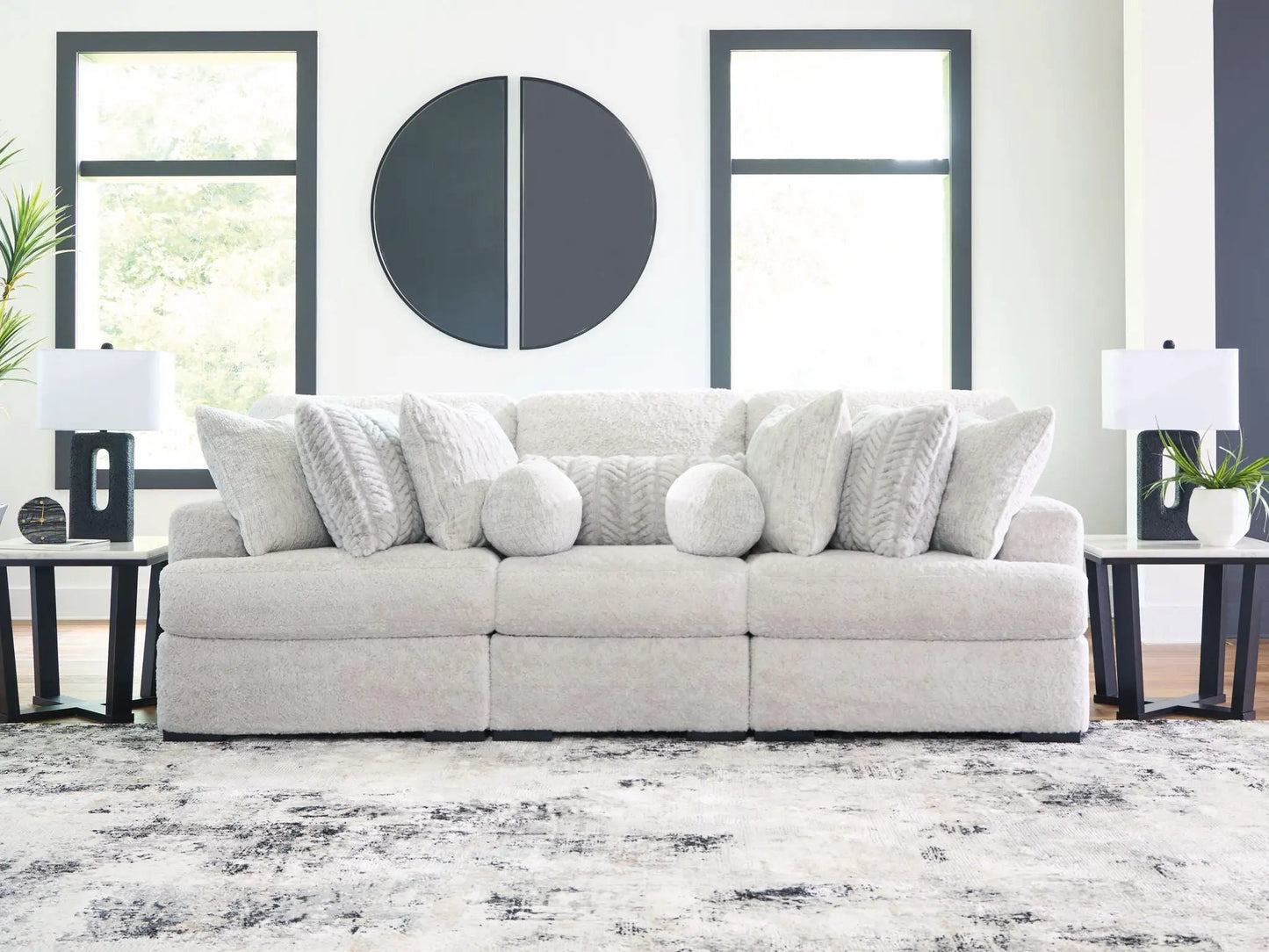 Cuddle Plush sectional sofa in light gray plush fabric with soft pillows Unique Piece Furniture on Tampa Home & Garden Store