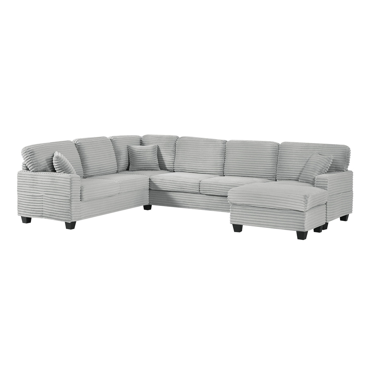 U-shaped sectional sofa by HouseOfZazla in gray corduroy with movable ottoman and storage pockets on Tampa Home & Garden Store