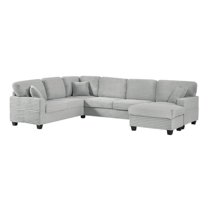 U-shaped sectional sofa by HouseOfZazla in gray corduroy with movable ottoman and storage pockets on Tampa Home & Garden Store