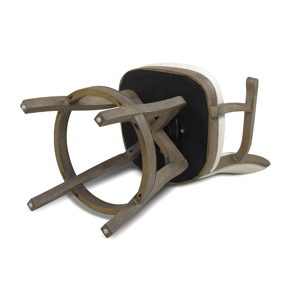 Swivel counter height bar stool solid hardwood brown finish underside view with curved legs on Tampa Home & Garden Store