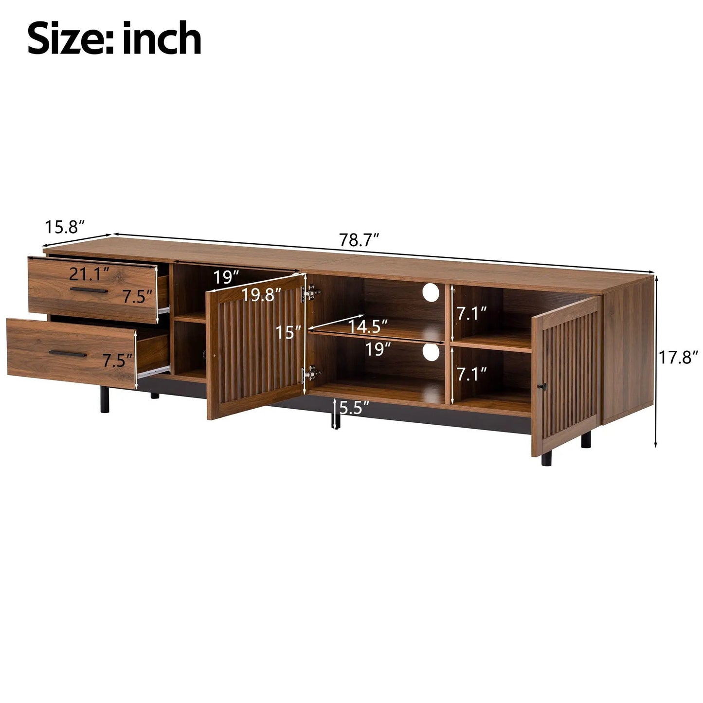 TV stand walnut 78in for up to 85in TVs with deep drawers and cable management, soft-close hinges on Tampa Home & Garden Store