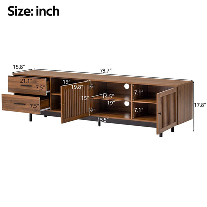 TV stand walnut 78in for up to 85in TVs with deep drawers and cable management, soft-close hinges on Tampa Home & Garden Store