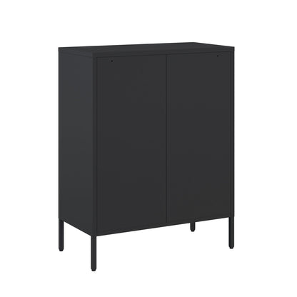Accent cabinet HouseOfZazla black steel finish, two-door with adjustable shelves on legs on Tampa Home & Garden Store