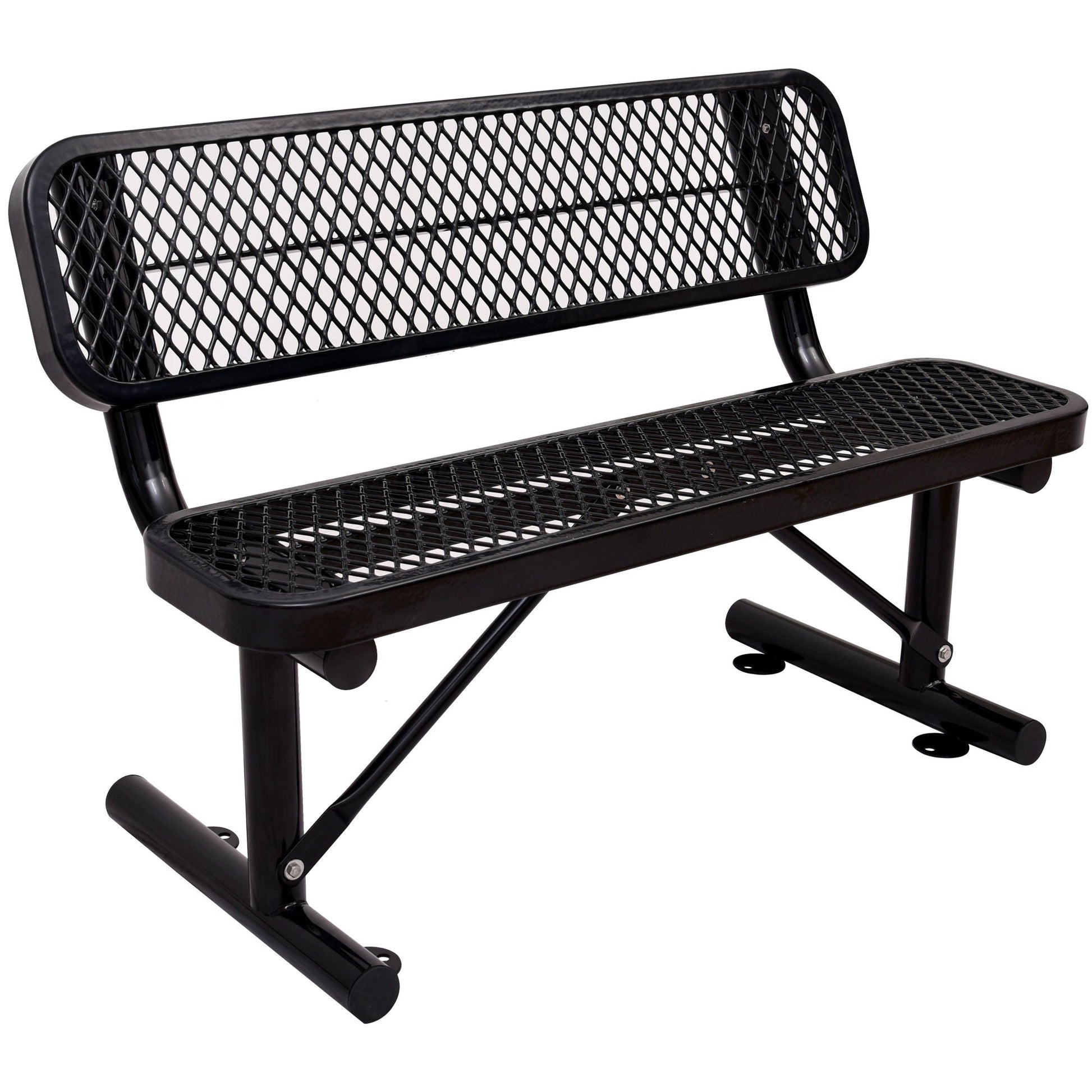 6' Outdoor Steel Bench With Backrest, black mesh seat & back, HouseOfZazla on Tampa Home & Garden Store
