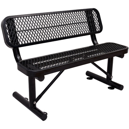 6' Outdoor Steel Bench With Backrest, black mesh seat & back, HouseOfZazla on Tampa Home & Garden Store