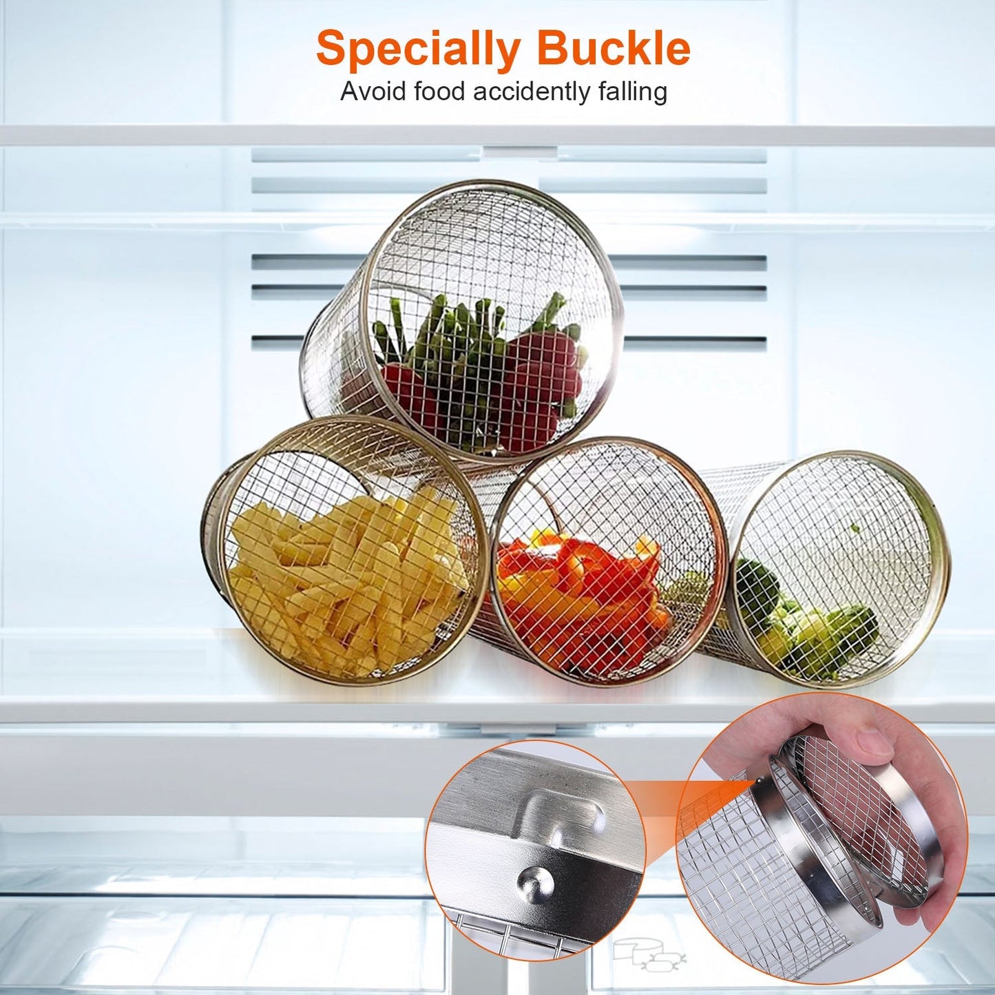 GemGear 2pc stainless steel round BBQ rolling baskets with removable covers for outdoor camping on Tampa Home & Garden Store