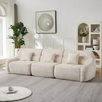 123.2-Inch Modern Luxury Curved Corner Sectional Sofa in beige plush fabric on Tampa Home & Garden Store