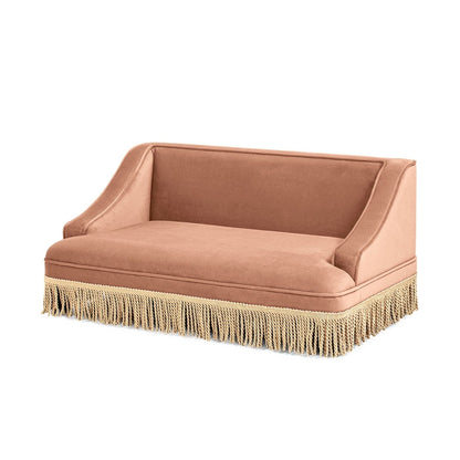 Duchess pet bed sofa for cats in blush velvet with tassel fringe trim by HouseOfZazla on Tampa Home & Garden Store