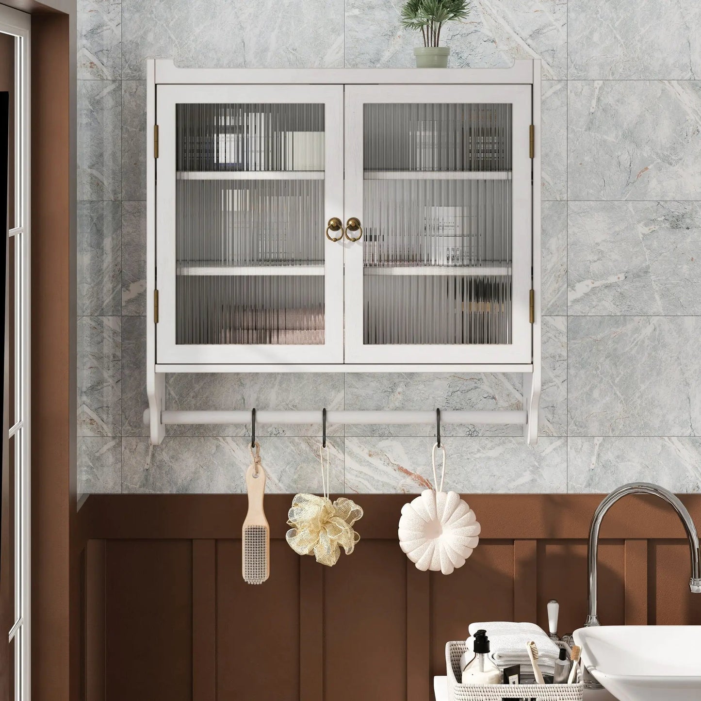Vintage Wall Cabinet with Three Tiers Towel Rack