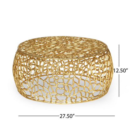 Modern Glam Mesh Coffee Table by HouseOfZazla, round gold aluminum lattice design on Tampa Home & Garden Store