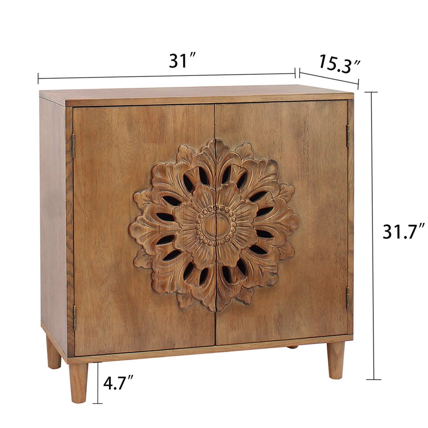 Rustic hand-carved wooden 2-door cabinet accent by HouseOfZazla with floral medallion on Tampa Home & Garden Store