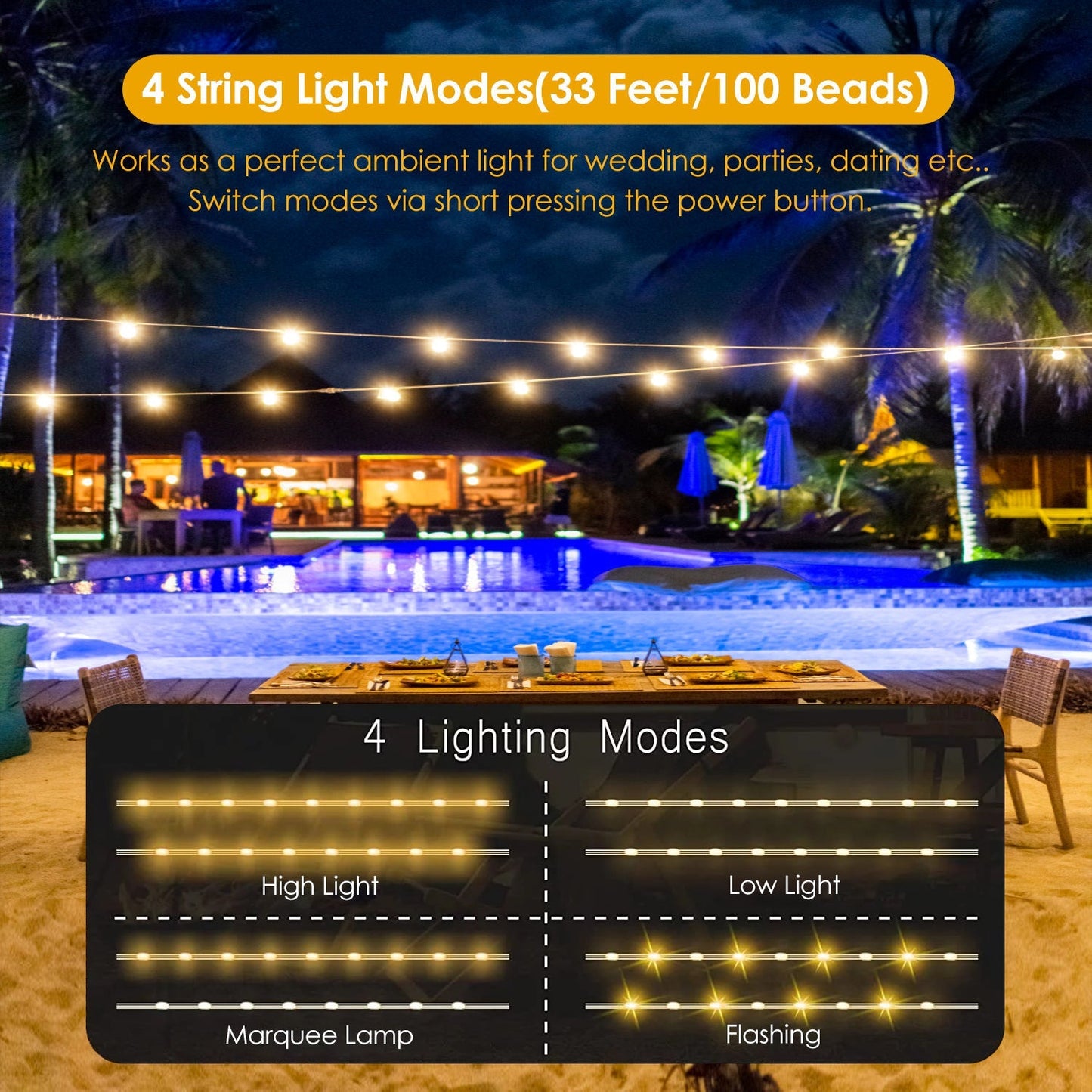 GemGear 4-in-1 rechargeable camping string light lantern, 33ft, IP44 waterproof, 7 light modes on Tampa Home & Garden Store