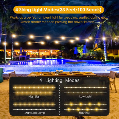 GemGear 4-in-1 rechargeable camping string light lantern, 33ft, IP44 waterproof, 7 light modes on Tampa Home & Garden Store