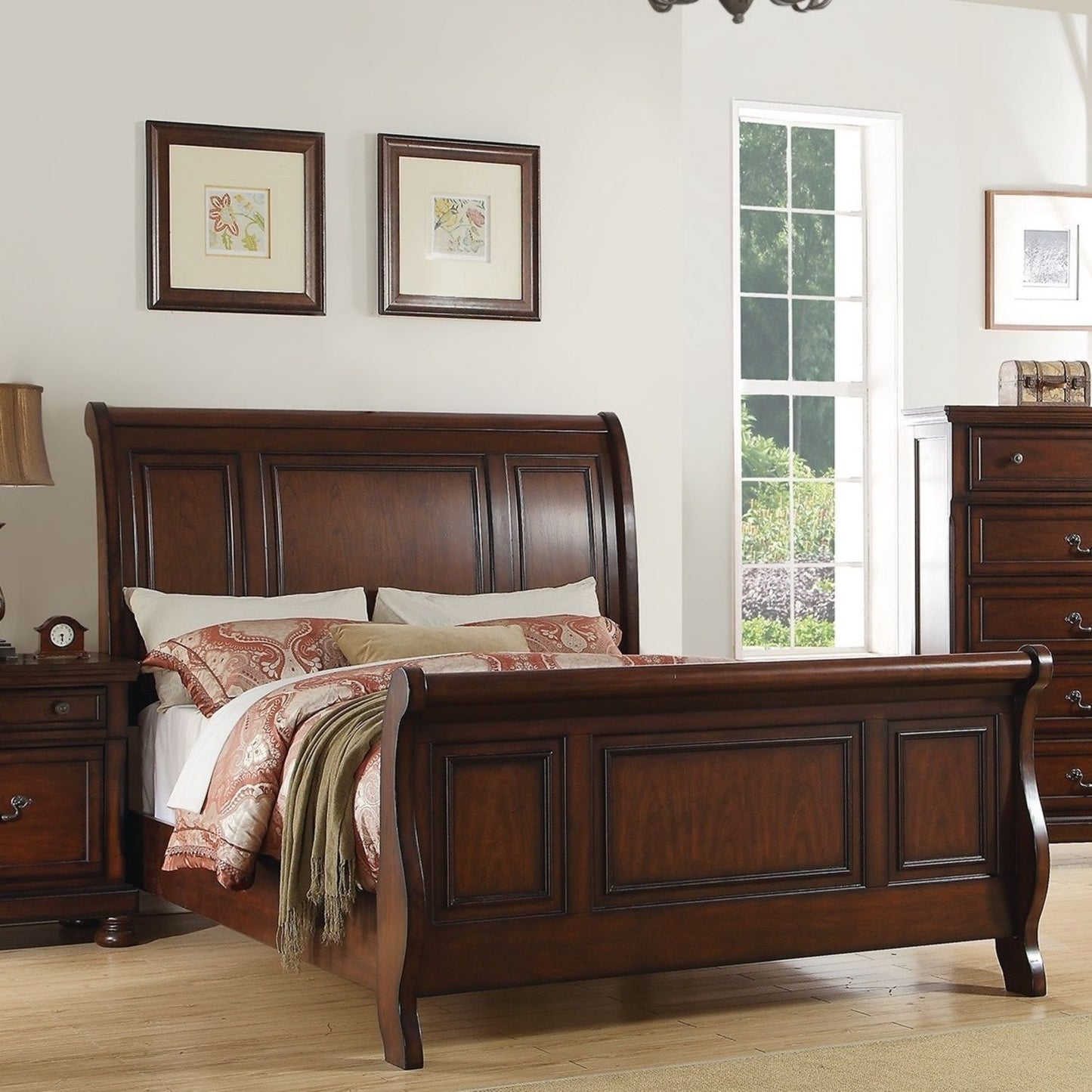 HouseOfZazla 3 Piece Bedroom Set: dark wood bed with 2 nightstands on Tampa Home & Garden Store