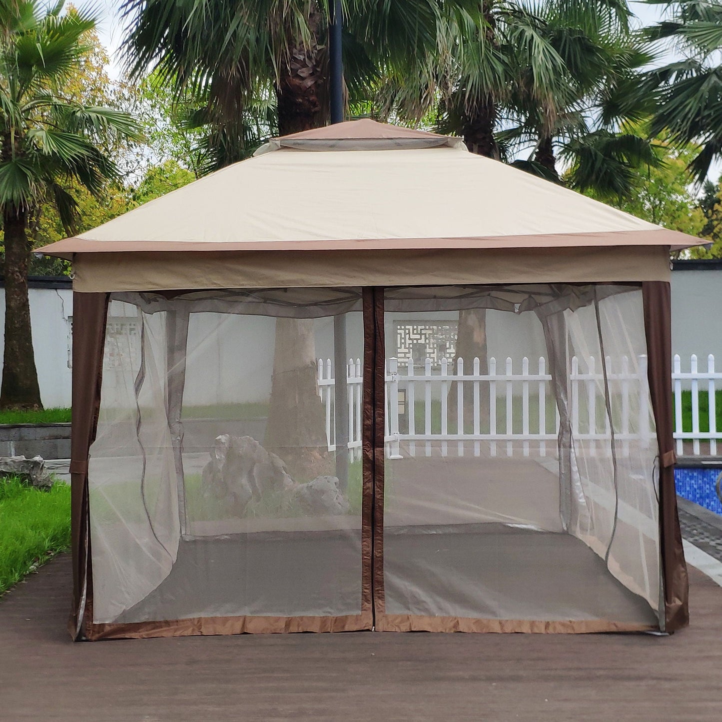 Outdoor Steel Gazebo With Mesh Nets and Canopy