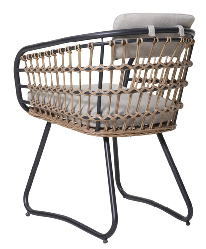 Outdoor Wicker Dining Chairs set of 2 with beige cushions, dark metal frame HouseOfZazla on Tampa Home & Garden Store