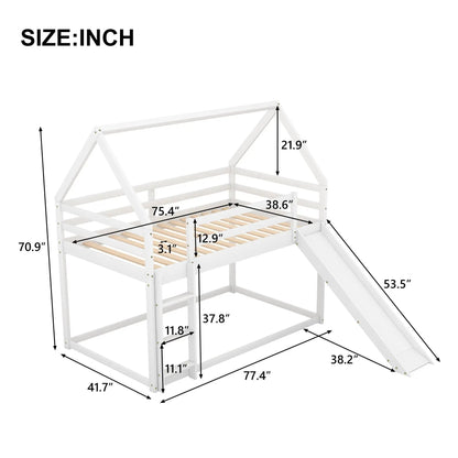House Shape Bunk Bed With Slide And Ladder, white wood, by Unique Piece Furniture on Tampa Home & Garden Store