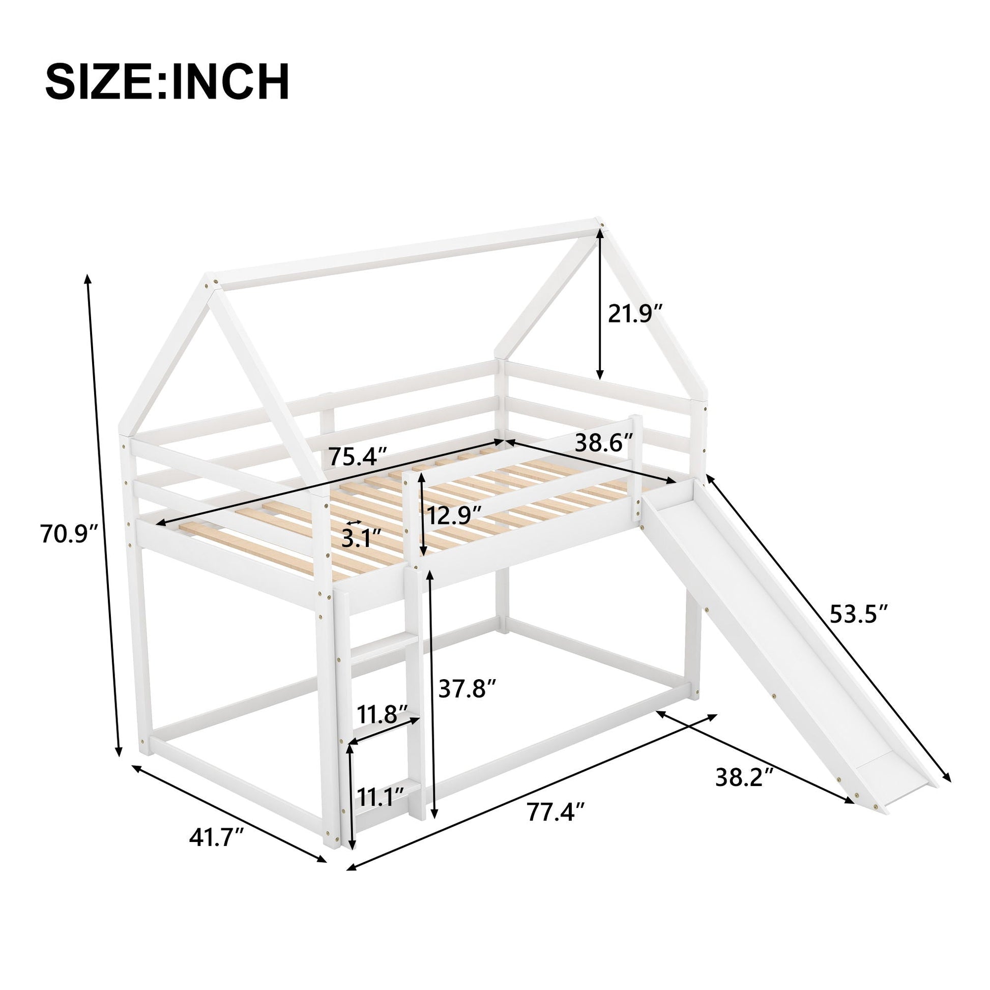 House Shape bunk bed with slide and ladder by HouseOfZazla white frame for kids on Tampa Home & Garden Store