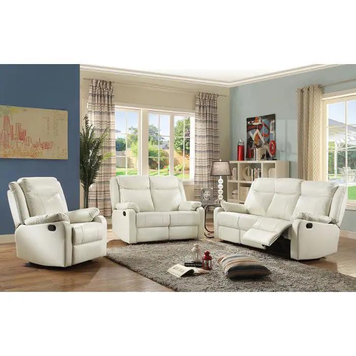 Contemporary three seater reclining sofa set in white leather with two recliners on Tampa Home & Garden Store