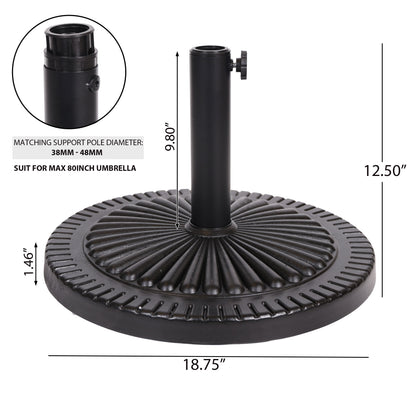 Black Rock resin outdoor umbrella base with steel support in black finish for 38-48mm pole on Tampa Home & Garden Store