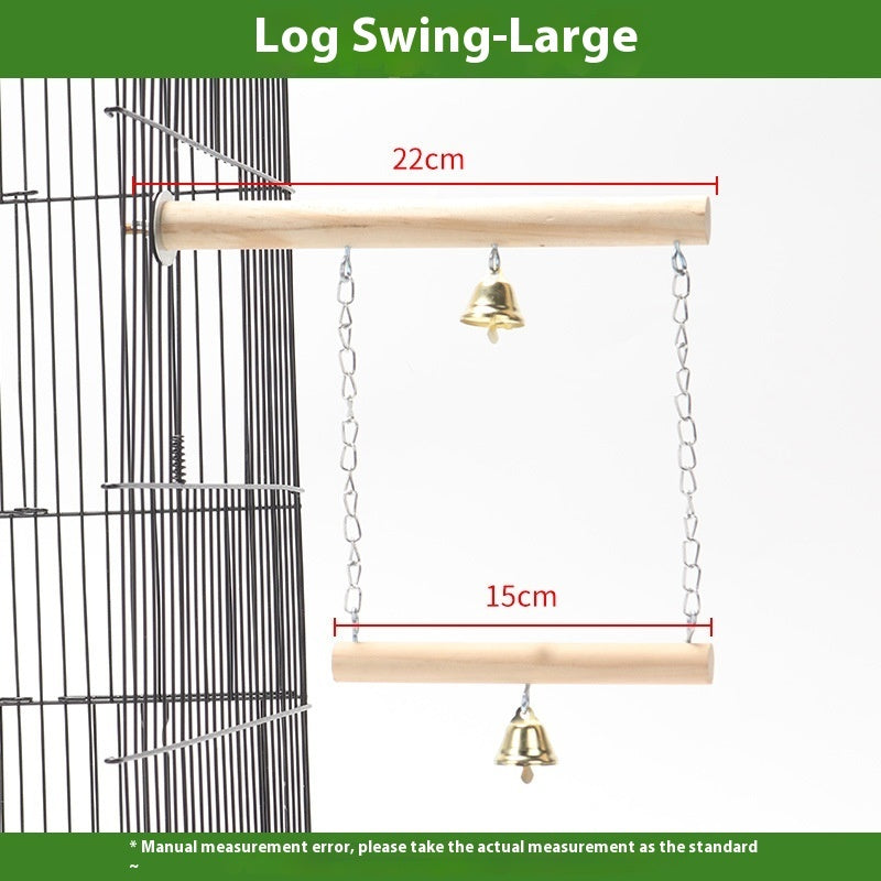 Parrot solid wood swing with dual-rod design and hanging bells on metal chains on Tampa Home & Garden Store