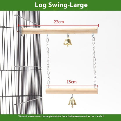 Parrot solid wood swing with dual-rod design and hanging bells on metal chains on Tampa Home & Garden Store