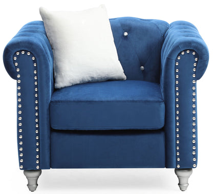 Contemporary blue velvet arm chair with tufted back, jeweled tufting and nailhead trim on Tampa Home & Garden Store