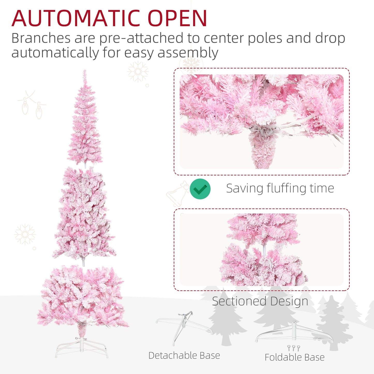 Homcom 7.5ft pink snow-flocked prelit artificial Christmas tree with detachable base on Tampa Home & Garden Store