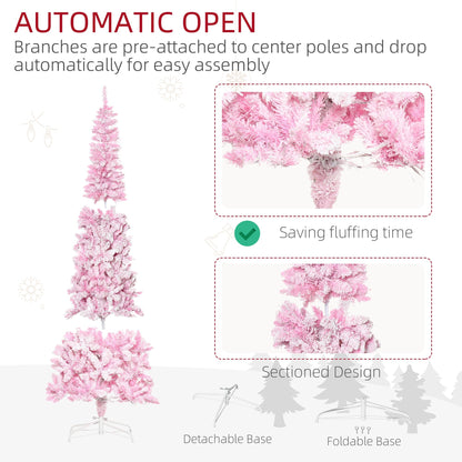 Homcom 7.5ft pink snow-flocked prelit artificial Christmas tree with detachable base on Tampa Home & Garden Store