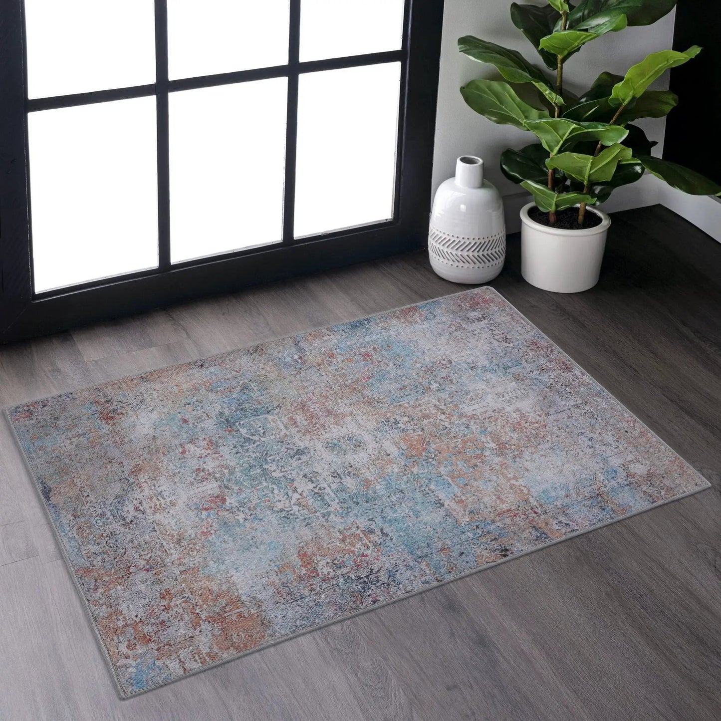 Maval Area Rug Washable, abstract blue-pink-beige pattern, Unique Piece Furniture on Tampa Home & Garden Store